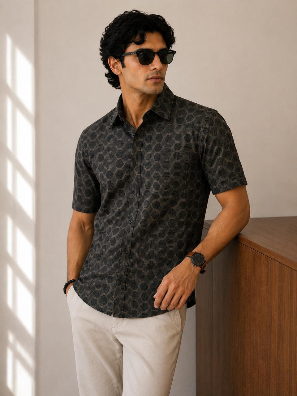 Honeycomb Pattern Casual Shirt
