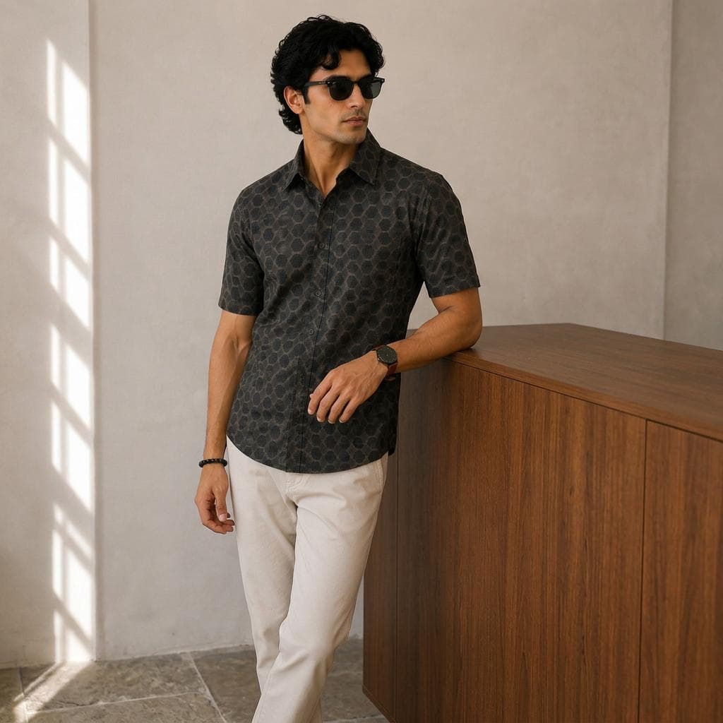 Honeycomb Pattern Casual Shirt view 3